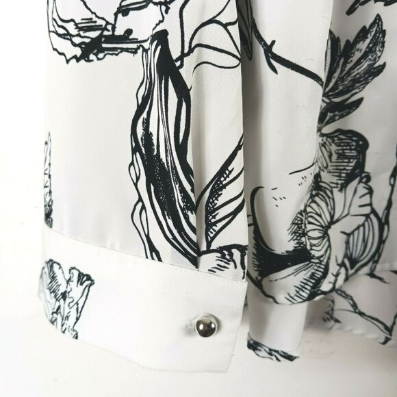 Chicos Layered Look Blouse Floral Monochrome Black White Size Large Long Sleeve - Picture 8 of 11